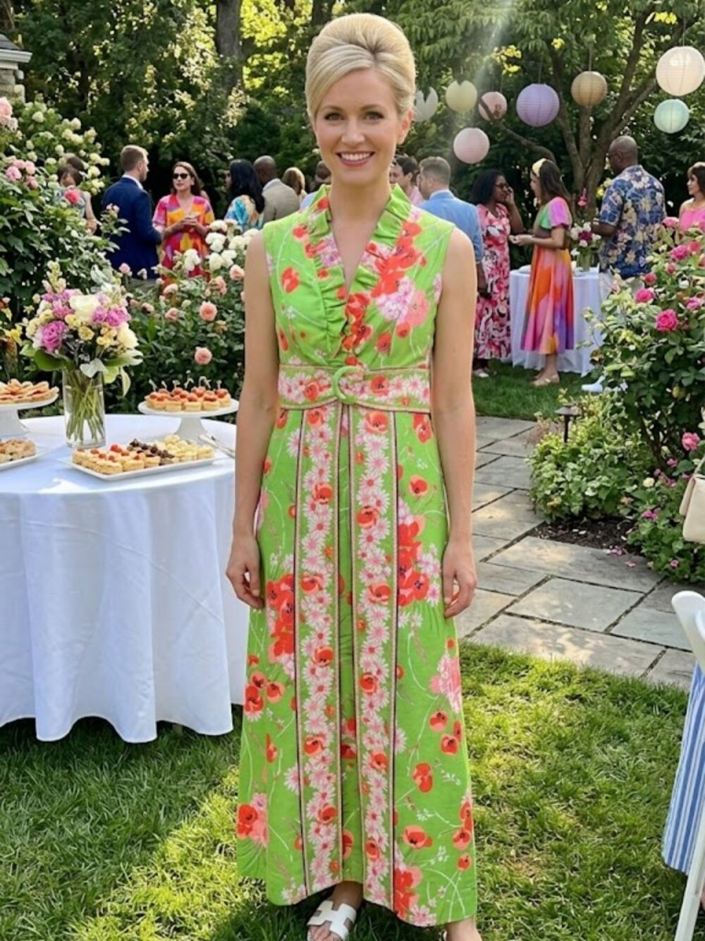 Rare Vintage 60s Loll Ease Palm Springs Floral Ruffle Maxi Dress